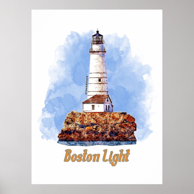 Boston Light Lighthouse Watercolor - Massachusetts Poster (Vorne)