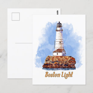 Boston Light Lighthouse Watercolor - Massachusetts Postkarte