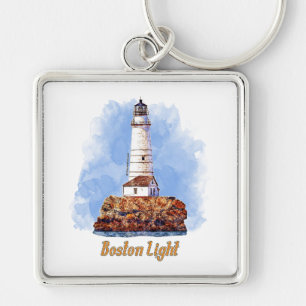 Boston Light Lighthouse Watercolor - Massachusetts Schlüsselanhänger