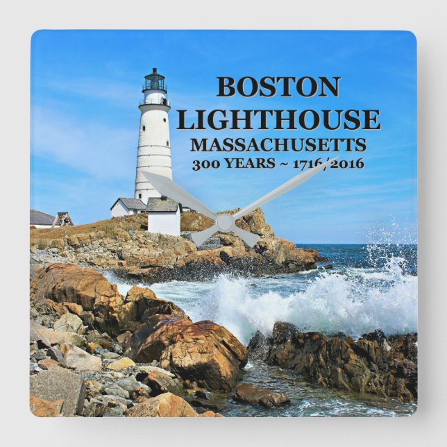 Boston Lighthouse, Massachusetts Quadratische Wanduhr (Vorderseite)