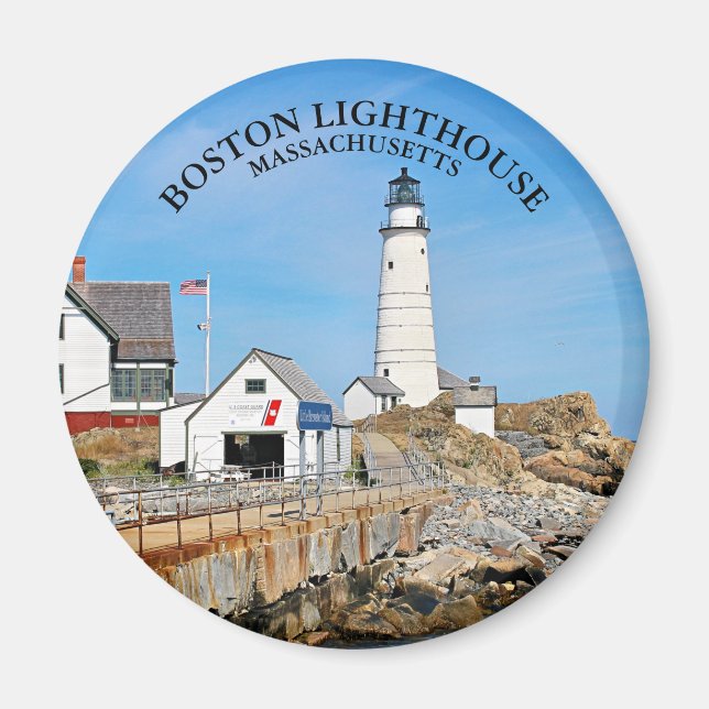 Boston Lighthouse, Massachusetts Round Magnet (Vorne)