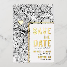 Boston Love Locator | Stadtplan Save the Date Folieneinladung