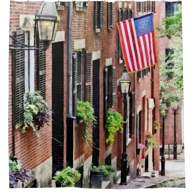 Boston MA - Acorn Street Duschvorhang (Vorderseite)