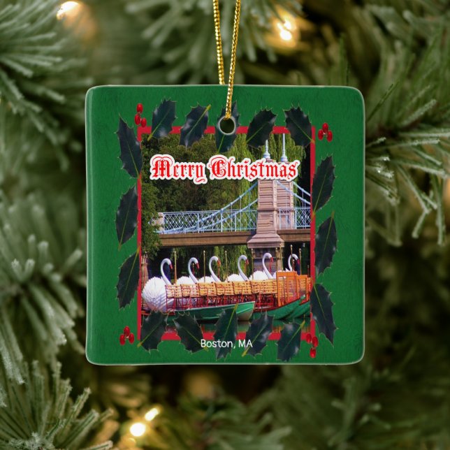 Boston, MA - Frohe Weihnachten Keramikornament (Baum)