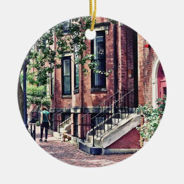 Boston MA - Hund auf dem Vernon Street laufen Keramikornament (Vorne)