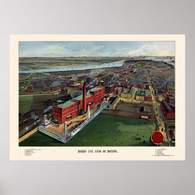 Boston, MA Panoramic Karte - 1902 Poster (Vorne)