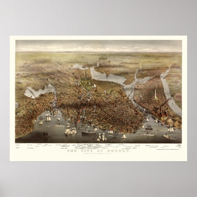 Boston, MA Panoramic Map - 1873 Poster (Vorne)