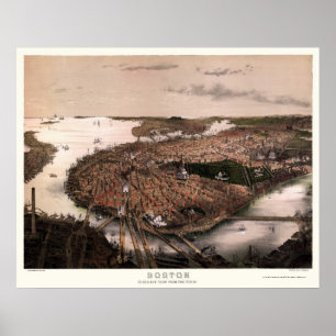 Boston, MA Panoramic Map - 1877 Poster