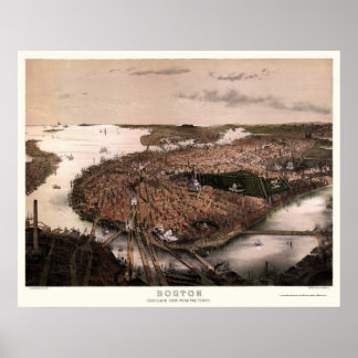 Boston, MA Panoramic Map - 1877 Poster