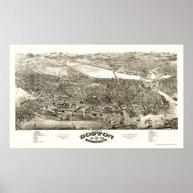 Boston, MA Panoramic Map - 1880 Poster (Vorne)