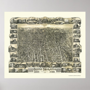 Boston, MA Panoramic Map - 1888 Poster