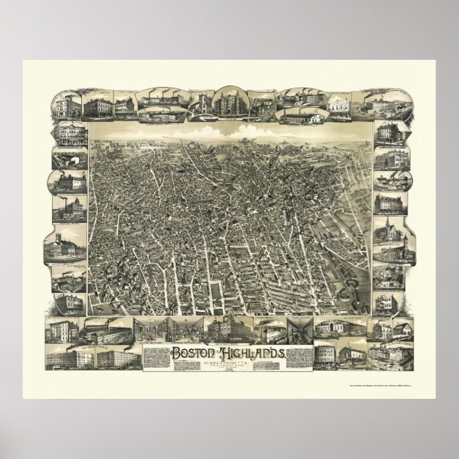 Boston, MA Panoramic Map - 1888 Poster (Vorne)