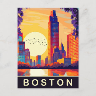 Boston, MA, Skyline bei Sonnenuntergang, Reise Postkarte