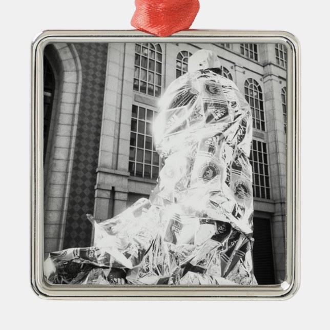 Boston, MA USA, Runner in Foil Boston Marathon Silbernes Ornament (Vorne)