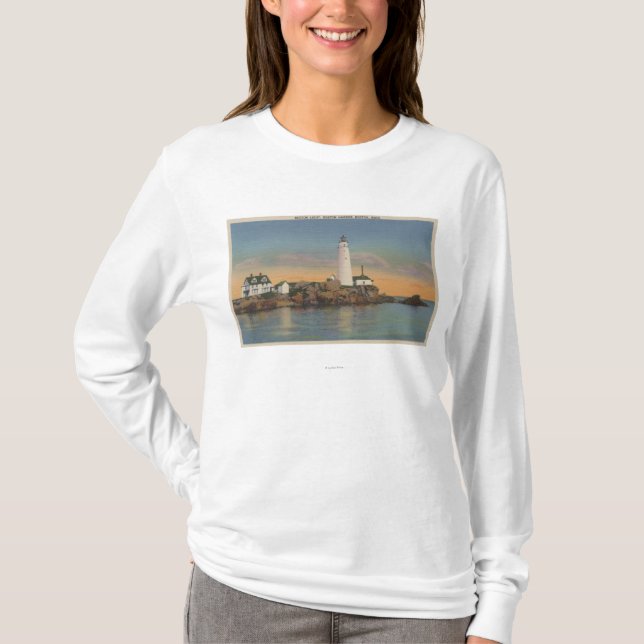 Boston, MABoston Leuchtturm an Boston-Hafen 2 T-Shirt (Vorderseite)