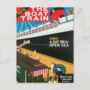 Boston Maine Bootzug US USA Vintage Reise Kunst Postkarte