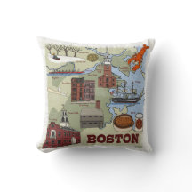 Boston Map Creative Illustration Throw Kissen