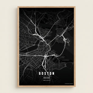 Boston Map Noir Druck Massachusetts Stadt Wandkuns Poster