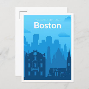 Boston Massachuset USA Vintage Travel Illustration Postkarte