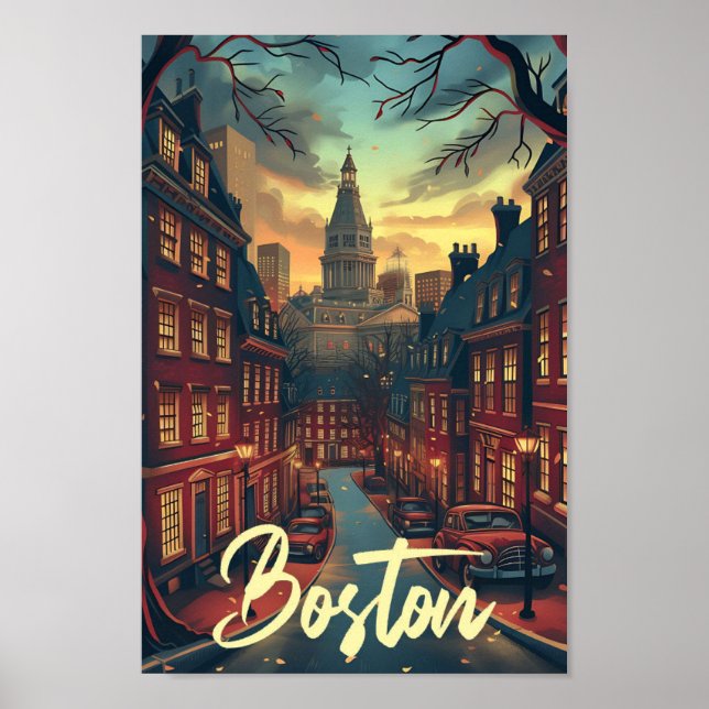 Boston massachuset Vintag Art Travel Illustration Poster (Vorne)