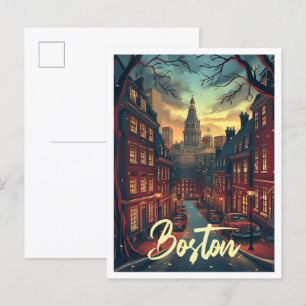 Boston massachuset Vintag Art Travel Illustration Postkarte