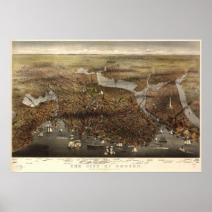 Boston Massachusetts 1873 Antike Panoramakarte Poster
