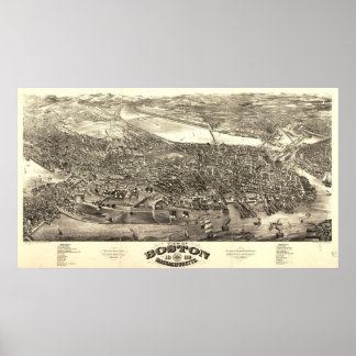 Boston Massachusetts 1880 Antike Panoramabalkarte Poster