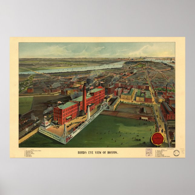 Boston Massachusetts 1902 Antik Panoramabalkarte Poster (Vorne)