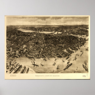 Boston Massachusetts 1905 Antik Panoramabalkarte Poster