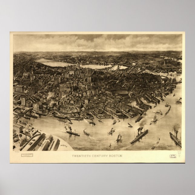 Boston Massachusetts 1905 Antik Panoramabalkarte Poster (Vorne)