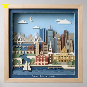 Boston Massachusetts Amerika Geschichtete Papierku Poster