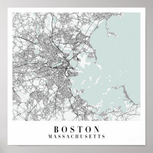Boston Massachusetts Blue Water Street Karte Poster