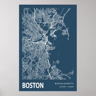 Boston Massachusetts City Map Line Poster