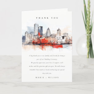 Boston Massachusetts City Scape Wassercolor Hochze Dankeskarte