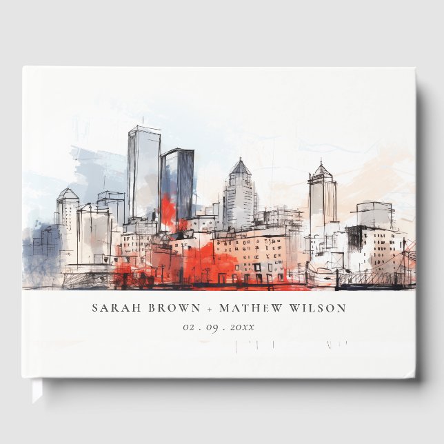 Boston Massachusetts City Scape Wassercolor Hochze Gästebuch (Vorderseite)