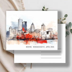 Boston Massachusetts City Scape Wassercolor Hochze Postkarte