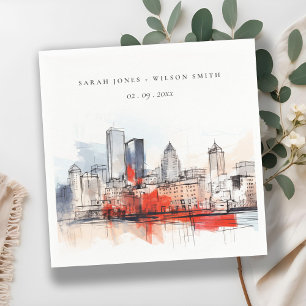 Boston Massachusetts City Scape Wassercolor Hochze Serviette