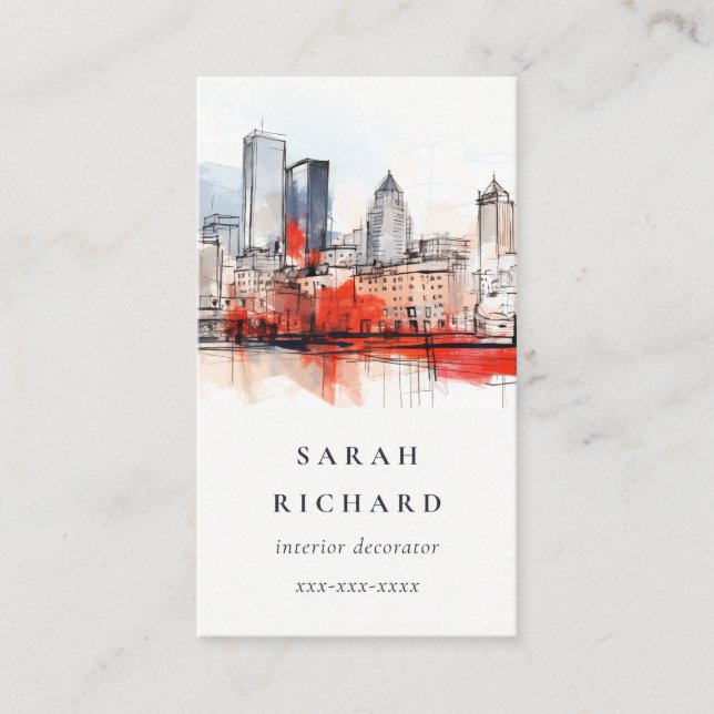 Boston Massachusetts City Scape Watercolor Travel Visitenkarte (Vorderseite)