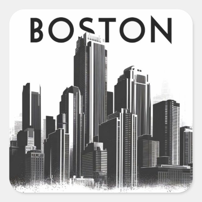 Boston Massachusetts City Skyline, Boston City Art Quadratischer Aufkleber (Vorderseite)