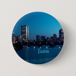 Boston Massachusetts City Skyline Button