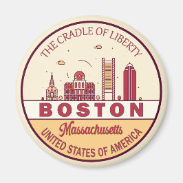 Boston Massachusetts City Skyline Emblem Magnet