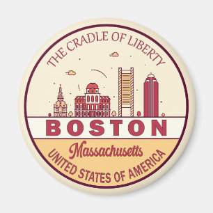 Boston Massachusetts City Skyline Emblem Magnet