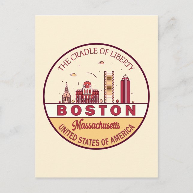 Boston Massachusetts City Skyline Emblem Postkarte (Vorderseite)