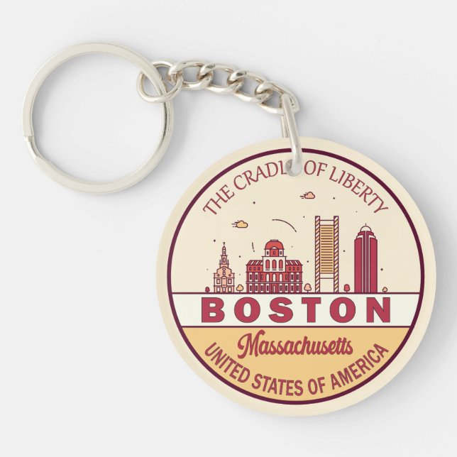 Boston Massachusetts City Skyline Emblem Schlüsselanhänger (Vorderseite)