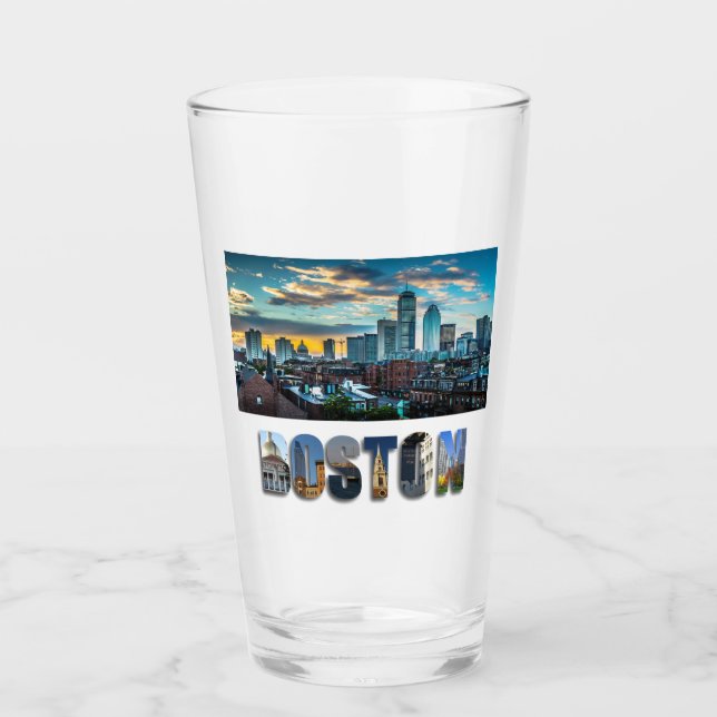 Boston Massachusetts City Skyline Foto Beer Pint Glas (Vorderseite)