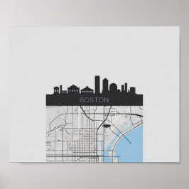 Boston Massachusetts City Skyline mit Karte Poster