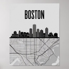 Boston Massachusetts City Skyline mit Karte Poster