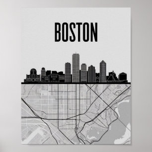 Boston Massachusetts City Skyline mit Karte Poster