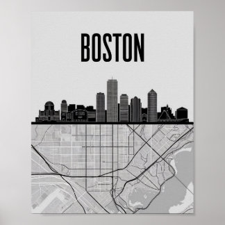 Boston Massachusetts City Skyline mit Karte Poster