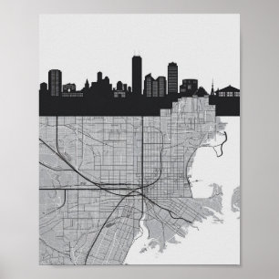 Boston Massachusetts City Skyline mit Karte Poster